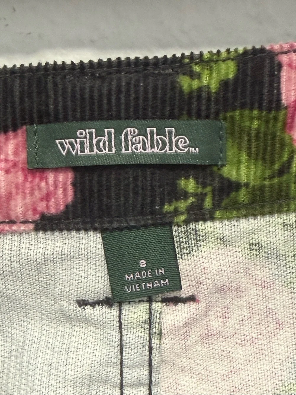 wild fable Black Corduroy Mini Skirt with Pink Rose Print Size 8